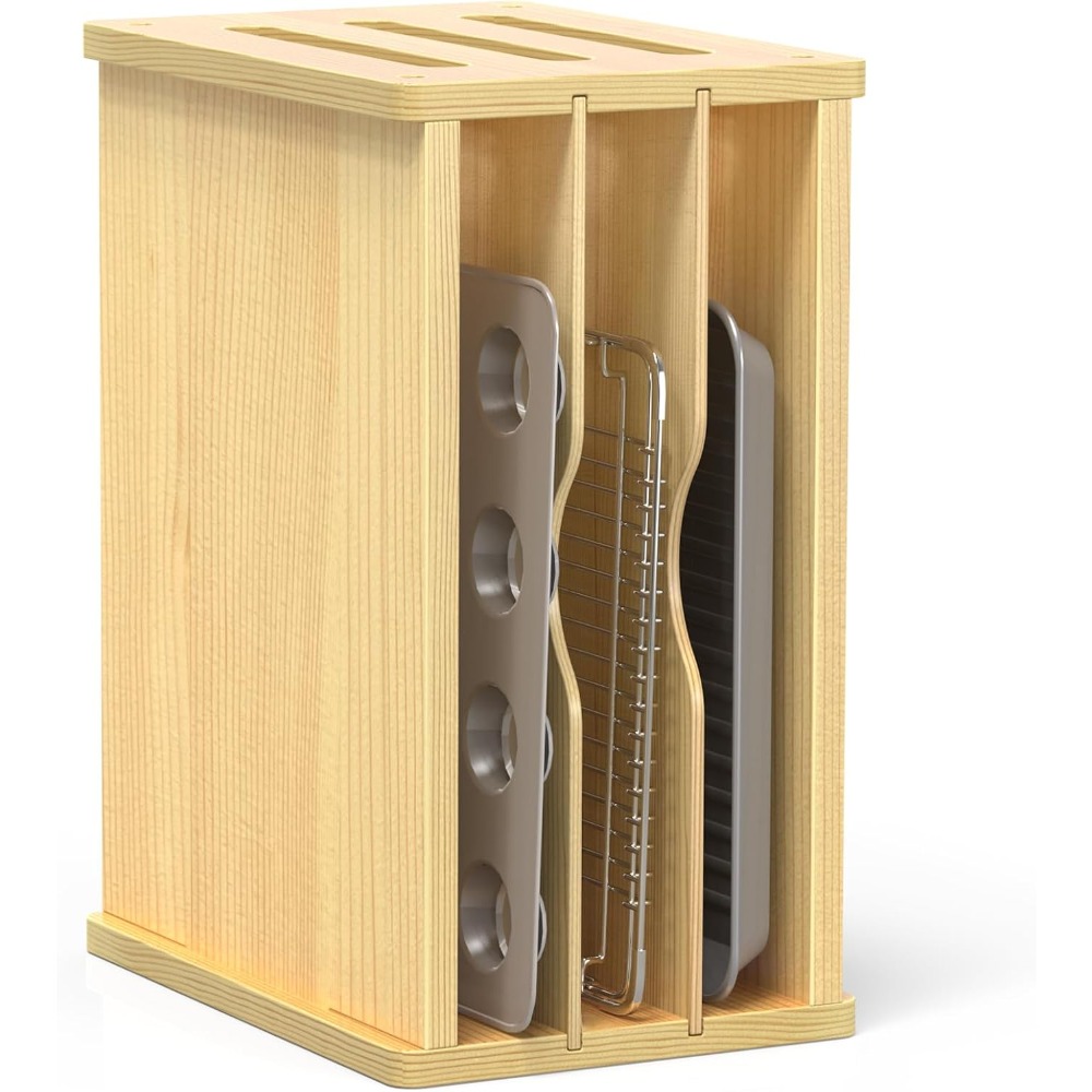 Kitchen Cabinet Baking Sheet Organizer - Wooden Cabinet Tray Dividers, Kitchen Vertical