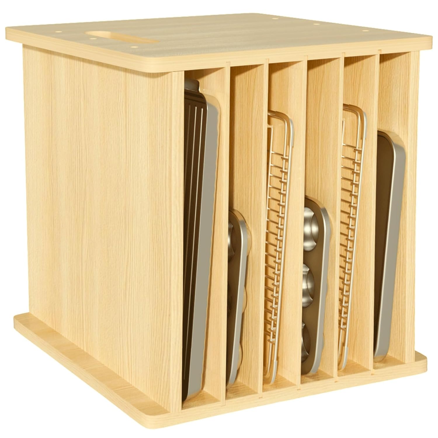 Kitchen Cabinet Baking Sheet Organizer - 7 Tier Wooden Tray Dividers Cabinet