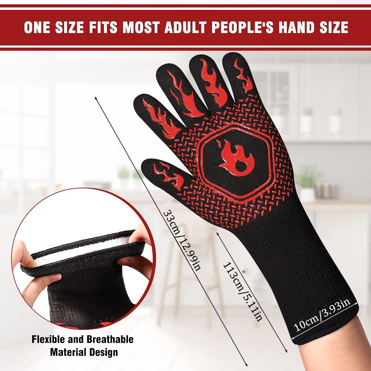 BBQ Grill Gloves High Temp Res - Kitchen Baking Gloves 리뷰 및 가격