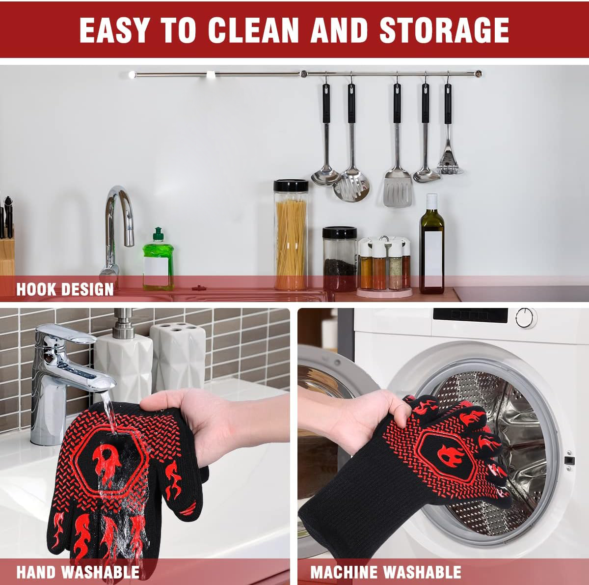 BBQ Grill Gloves High Temp Res - Kitchen Baking Gloves 리뷰 및 가격