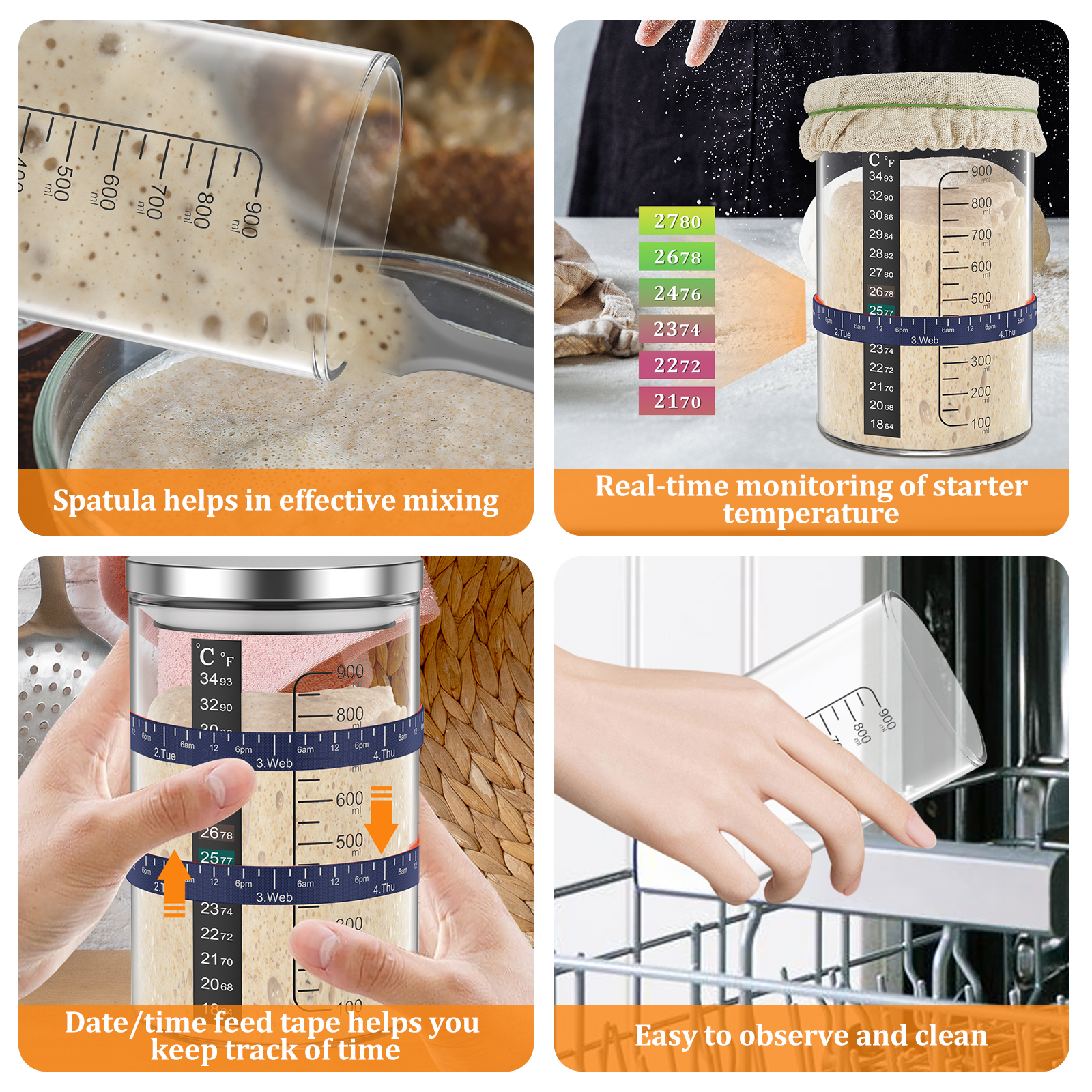 Sourdough Starter Jar 900ml Fe - Kitchen Baking Containers 리뷰 및 가격