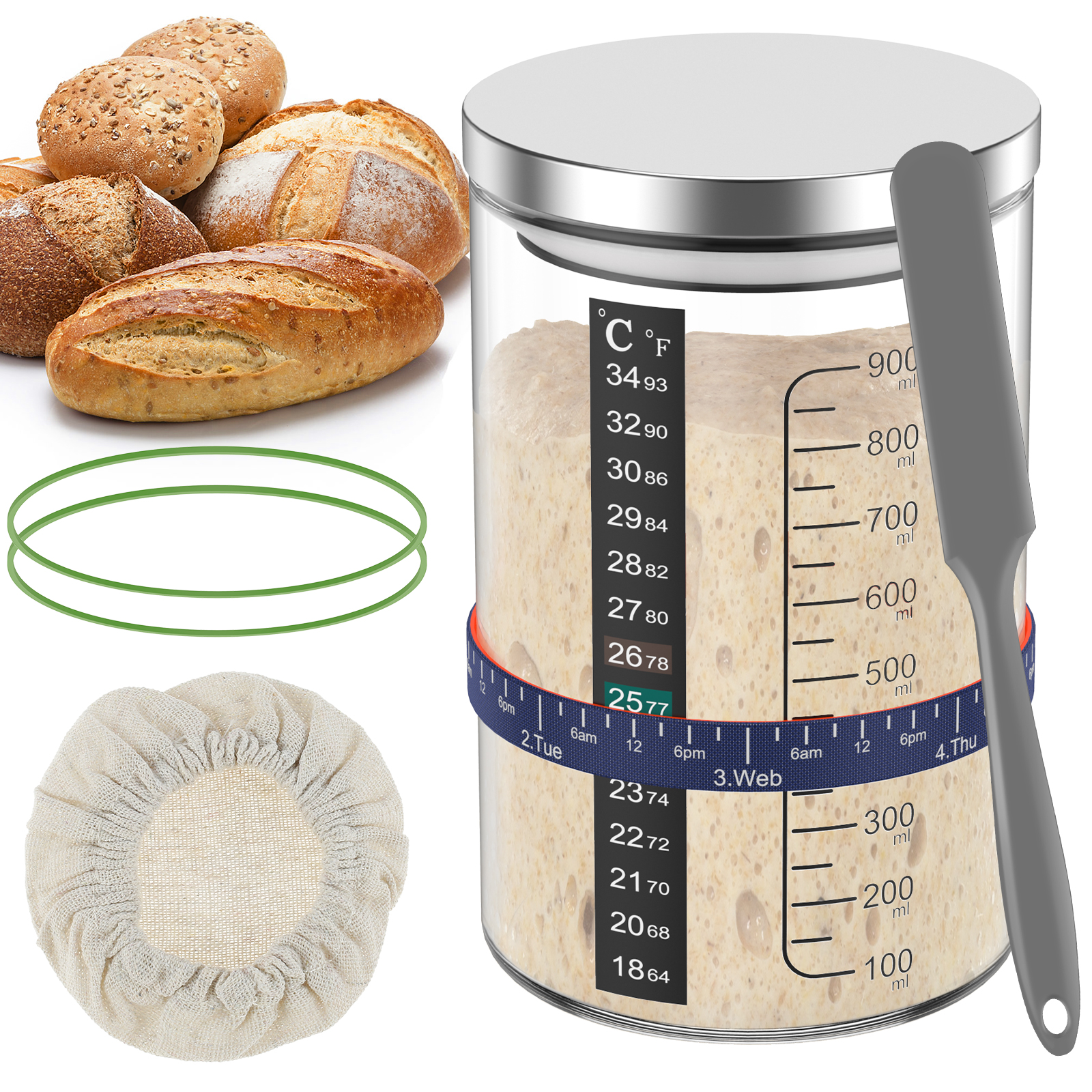 Sourdough Starter Jar Kit 900m - Kitchen Baking Containers 리뷰 및 가격