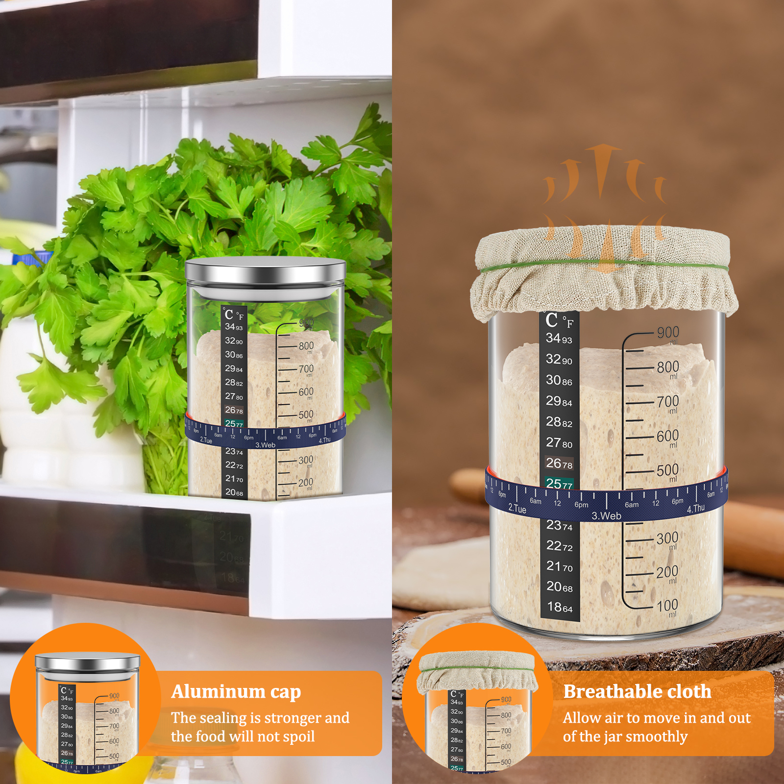 Sourdough Starter Jar Kit 900m - Kitchen Baking Containers 리뷰 및 가격
