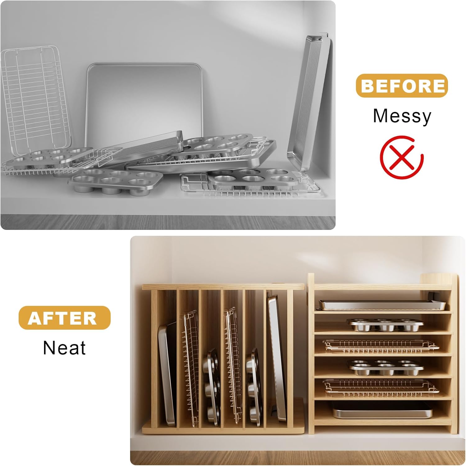 7 Tier Wooden Tray Dividers fo - Kitchen Cabinet Baking Sheet Organizer 리뷰 및 가격