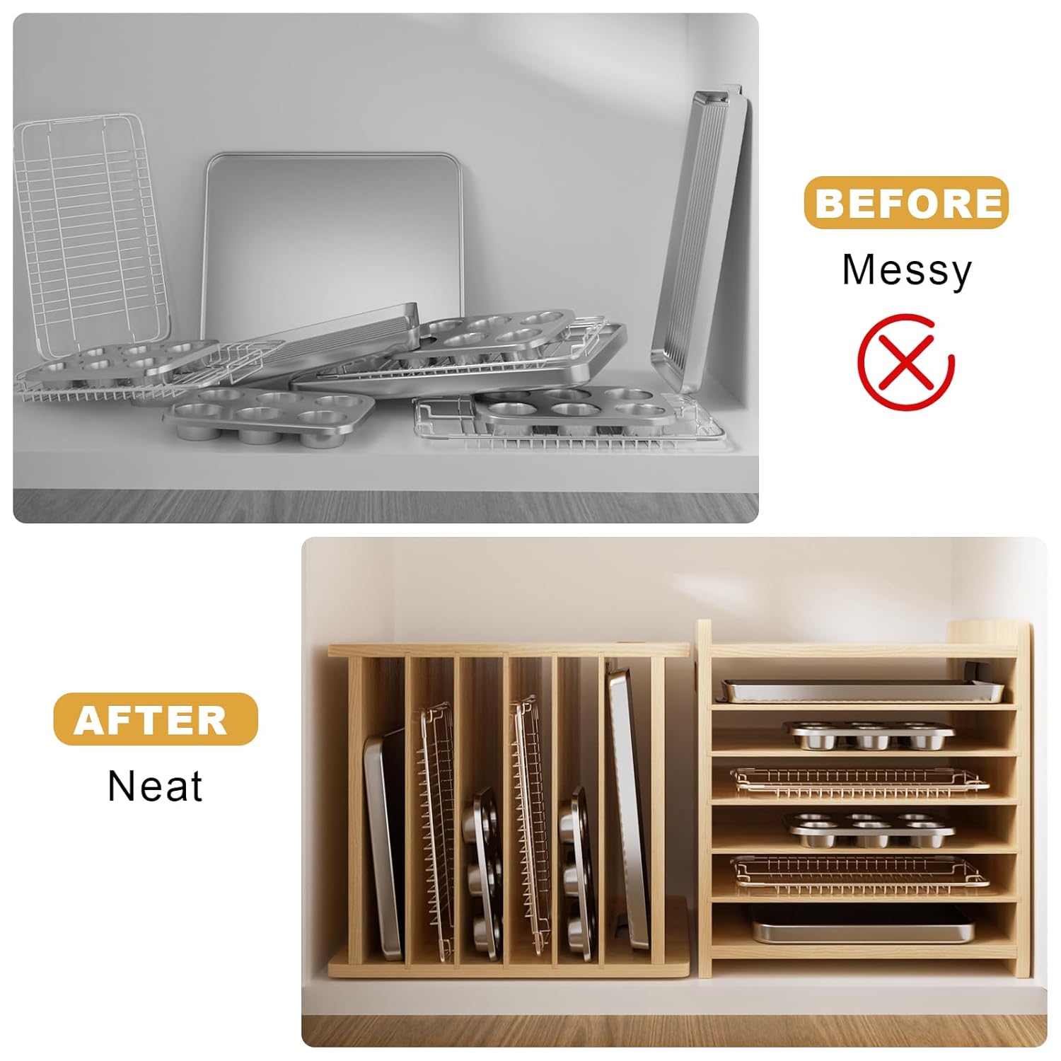 7 Tier Wooden Tray Dividers Ca - Kitchen Cabinet Baking Sheet Organizer 리뷰 및 가격